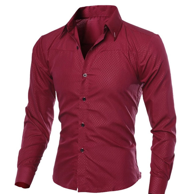 Laamei Camisas formales de manga larga de primavera para hombres, Camisas de vestir de negocios con cuello vuelto básicas ajustadas sólidas, Camisas Masculinas