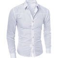Laamei Camisas formales de manga larga de primavera para hombres, Camisas de vestir de negocios con cuello vuelto básicas ajustadas sólidas, Camisas Masculinas