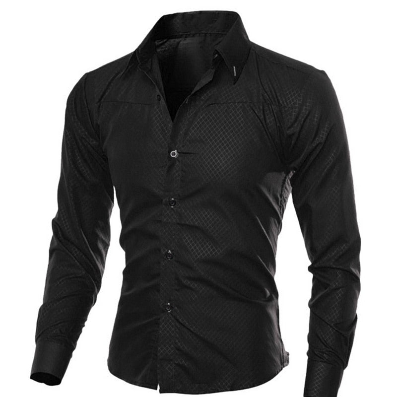 Laamei Camisas formales de manga larga de primavera para hombres, Camisas de vestir de negocios con cuello vuelto básicas ajustadas sólidas, Camisas Masculinas