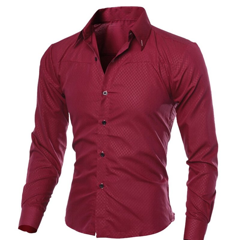 Laamei Camisas formales de manga larga de primavera para hombres, Camisas de vestir de negocios con cuello vuelto básicas ajustadas sólidas, Camisas Masculinas