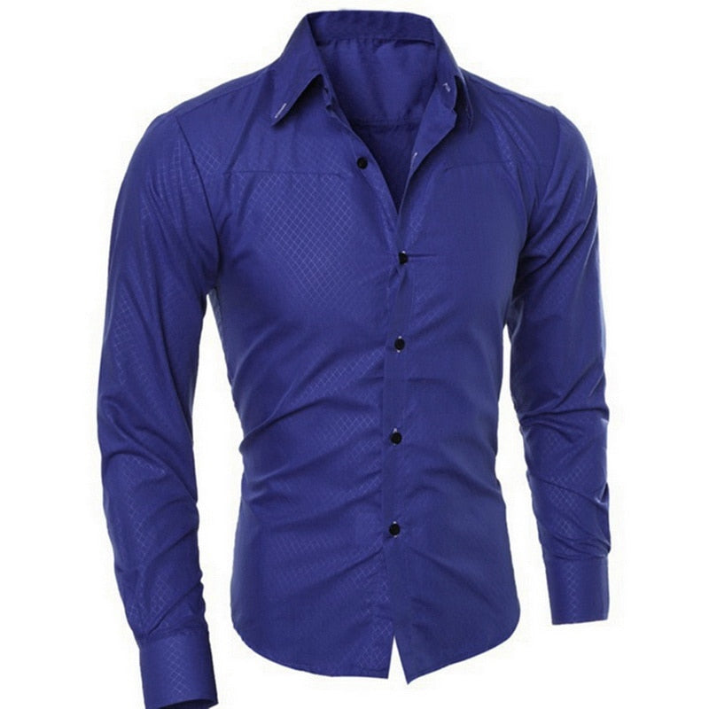 Laamei Camisas formales de manga larga de primavera para hombres, Camisas de vestir de negocios con cuello vuelto básicas ajustadas sólidas, Camisas Masculinas
