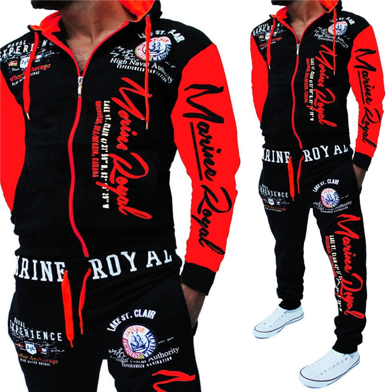 ZOGAA Mens Tracksuit Hooded Jacket Sweatsuit Mens Sports Suits Hot Sportwear Male Joggers Set Letter Printed Tracksuit Men Suits