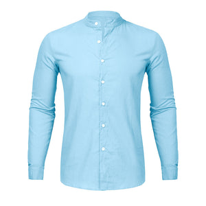 Dropshipping Fashion Men's Casual O-Neck Button Solid Beach Long Sleeve Top Blouse Casual Dress Women Korea style