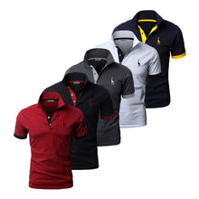 Cargar imagen en el visor de la galería, Conjunto de 5 uds de Polo para hombre, Polo de algodón de retazos de manga corta liso ajustado, ropa de calle de moda para hombre
