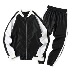 Spring New Men Casual Sets Zipper Patchwork Tracksuits 2020 Mens Hip Hop Streetwear Sporting Suit Male Jacket+Pants Loose Sets