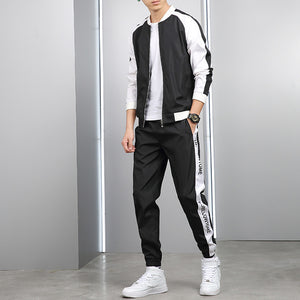 Spring New Men Casual Sets Zipper Patchwork Tracksuits 2020 Mens Hip Hop Streetwear Sporting Suit Male Jacket+Pants Loose Sets