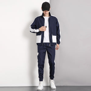 Spring New Men Casual Sets Zipper Patchwork Tracksuits 2020 Mens Hip Hop Streetwear Sporting Suit Male Jacket+Pants Loose Sets