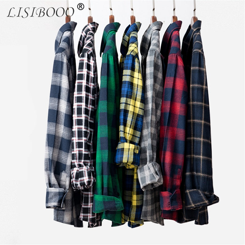 Camisa informal a cuadros para hombre, camisa de franela para primavera y otoño, camisas de vestir para hombre, camisa de algodón ajustada de manga larga a la moda para hombre