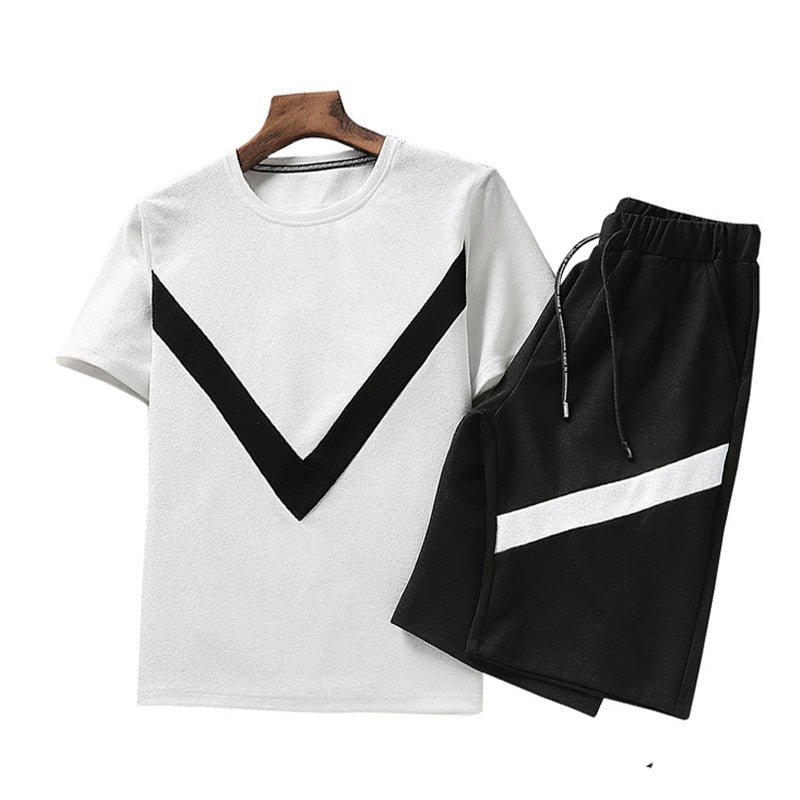 Summer Men Set Sportswear Fashion 2020 Mens Clothing Black White T Shirts Shorts Casual Tracksuits Male Track Suit Plus Size 4XL