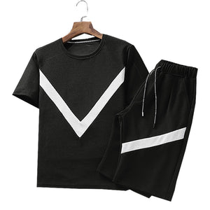 Summer Men Set Sportswear Fashion 2020 Mens Clothing Black White T Shirts Shorts Casual Tracksuits Male Track Suit Plus Size 4XL