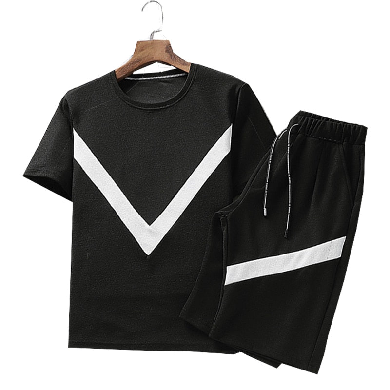Summer Men Set Sportswear Fashion 2020 Mens Clothing Black White T Shirts Shorts Casual Tracksuits Male Track Suit Plus Size 4XL