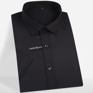 Men's Short Sleeve Stretch Easy Care Solid Dress Shirts Comfortable Soft Bamboo Fiber Non Iron Regular-fit Formal Tops Shirt
