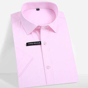 Men's Short Sleeve Stretch Easy Care Solid Dress Shirts Comfortable Soft Bamboo Fiber Non Iron Regular-fit Formal Tops Shirt