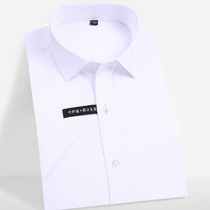 Men's Short Sleeve Stretch Easy Care Solid Dress Shirts Comfortable Soft Bamboo Fiber Non Iron Regular-fit Formal Tops Shirt