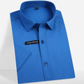 Camisas de vestir sólidas elásticas de manga corta para hombre, camisas formales de ajuste Regular, cómodas y suaves de fibra de bambú, sin hierro, de fácil cuidado
