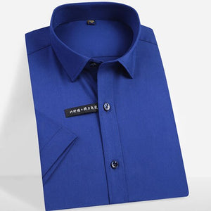 Men's Short Sleeve Stretch Easy Care Solid Dress Shirts Comfortable Soft Bamboo Fiber Non Iron Regular-fit Formal Tops Shirt