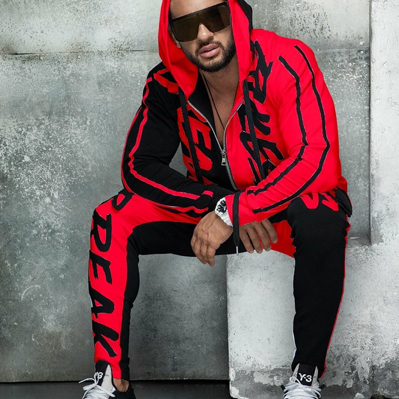 ZOGAA Mens Tracksuit Autumn Casual Men Outfit Letter Print Hooded Tops and Pants 2 Piece Set Streetwear Jogger Suits for Men
