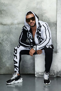 ZOGAA Mens Tracksuit Autumn Casual Men Outfit Letter Print Hooded Tops and Pants 2 Piece Set Streetwear Jogger Suits for Men