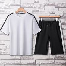 Load image into Gallery viewer, Two Pieces Mens Sets Hip Hop Tshirt Shorts Casual Tracksuit Set Men Sweat Suit Fashion Brand Patchwork Sportswear Male Red Black
