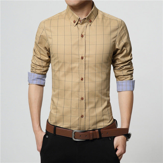 ERIDANUS 2017 camisas de vestir de algodón a cuadros para hombre, camisa informal de negocios ajustada de manga larga de alta calidad para hombre de talla grande 5XL M433