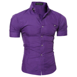 Luxury Men's Slim Fit Shirt Short Sleeve Stylish Formal Casual shirt Tops Short Sleeve Turndown Collar social blouse