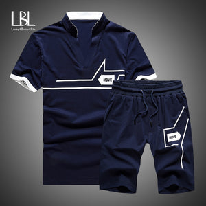 Tracksuit Men New 2019 Summer Two Piece Set Men Short Sleeve T Shirt Cropped Top+Shorts Suit Mens Sportwear Shorts Sets Outwear