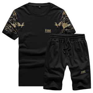 Tracksuit Men New 2019 Summer Two Piece Set Men Short Sleeve T Shirt Cropped Top+Shorts Suit Mens Sportwear Shorts Sets Outwear