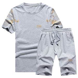 Tracksuit Men New 2019 Summer Two Piece Set Men Short Sleeve T Shirt Cropped Top+Shorts Suit Mens Sportwear Shorts Sets Outwear