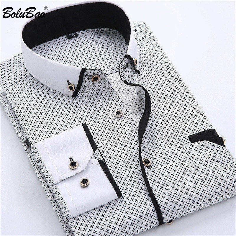 BOLUBAO, camisa de vestir informal de marca para hombre, nueva camisa ajustada de negocios salvaje para hombre, camisas de manga larga con estampado para hombre, Tops
