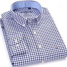 Load image into Gallery viewer, Men&#39;s Plaid Checked Oxford Button-down Shirt Single Patch Pocket Casual Thick Contrast Standard-fit Long Sleeve Gingham Shirts
