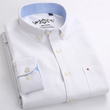 Load image into Gallery viewer, Men&#39;s Plaid Checked Oxford Button-down Shirt Single Patch Pocket Casual Thick Contrast Standard-fit Long Sleeve Gingham Shirts
