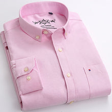 Load image into Gallery viewer, Men&#39;s Plaid Checked Oxford Button-down Shirt Single Patch Pocket Casual Thick Contrast Standard-fit Long Sleeve Gingham Shirts
