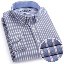 Load image into Gallery viewer, Men&#39;s Plaid Checked Oxford Button-down Shirt Single Patch Pocket Casual Thick Contrast Standard-fit Long Sleeve Gingham Shirts
