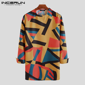 INCERUN Vintage Dashiki Shirt Men African Printed Long Sleeve Round Neck 2019 Loose Long Tops Casual Men African Clothes S-5XL