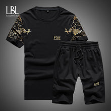 Load image into Gallery viewer, Summer 2PC Set Men EUR/US Size Short Sleeve T Shirts Two Piece Tops+ Shorts Suit Sportswear Set Mens Short Sets Male Tracksuit
