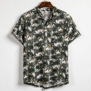 Men Linen Short Sleeve Shirt Summer Floral Loose Baggy Casual Holiday Shirts Tee Tops