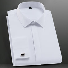 Load image into Gallery viewer, Men&#39;s Classic French Cuffs Solid Dress Shirt Covered Placket Formal Business Standard-fit Long Sleeve Shirts (Cufflink Included)
