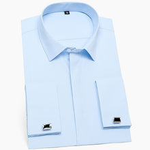 Load image into Gallery viewer, Men&#39;s Classic French Cuffs Solid Dress Shirt Covered Placket Formal Business Standard-fit Long Sleeve Shirts (Cufflink Included)
