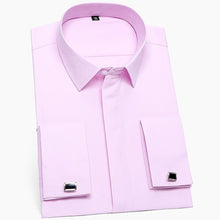 Load image into Gallery viewer, Men&#39;s Classic French Cuffs Solid Dress Shirt Covered Placket Formal Business Standard-fit Long Sleeve Shirts (Cufflink Included)
