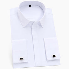 Load image into Gallery viewer, Men&#39;s Classic French Cuffs Solid Dress Shirt Covered Placket Formal Business Standard-fit Long Sleeve Shirts (Cufflink Included)
