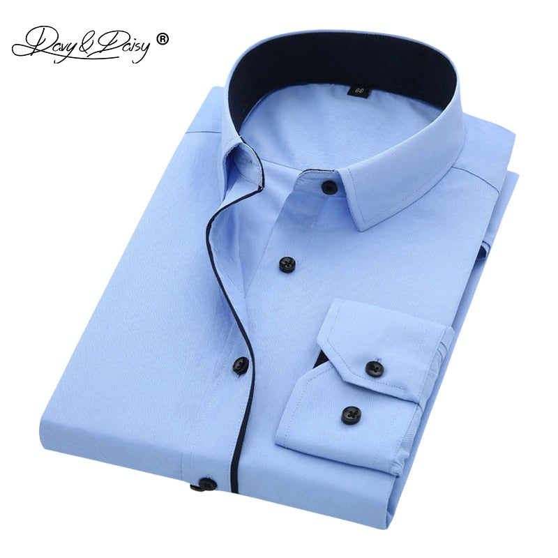 DAVYDAISY, gran oferta, camisa manga larga para hombre de alta calidad, sarga, informal liso, camisa Formal de negocios, camisas de vestir de marca para hombre DS085