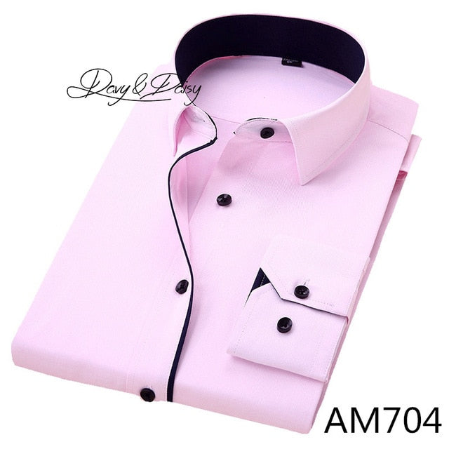 DAVYDAISY, gran oferta, camisa manga larga para hombre de alta calidad, sarga, informal liso, camisa Formal de negocios, camisas de vestir de marca para hombre DS085