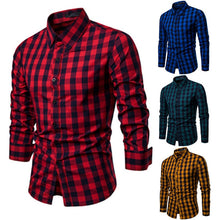 Load image into Gallery viewer, Classic Casual Men&#39;s Button Down Slim Fit Long Sleeved Dress Business Shirts Tops Modern S-2XL Slim Plaid Blouse Musle Shape
