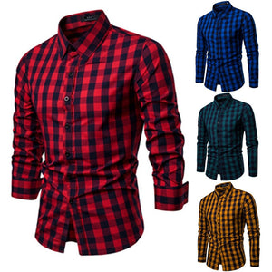 Classic Casual Men's Button Down Slim Fit Long Sleeved Dress Business Shirts Tops Modern S-2XL Slim Plaid Blouse Musle Shape