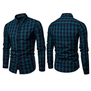 Classic Casual Men's Button Down Slim Fit Long Sleeved Dress Business Shirts Tops Modern S-2XL Slim Plaid Blouse Musle Shape