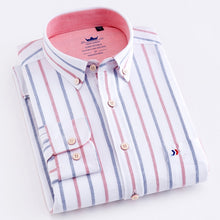 Load image into Gallery viewer, Men&#39;s 100% Cotton Oxford Striped Shirt Single Patch Pocket Long Sleeve Regular-fit Comfortable Thick Casual Button-collar Shirts
