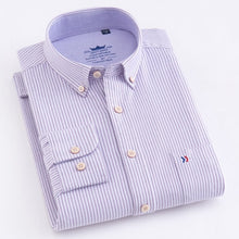 Load image into Gallery viewer, Men&#39;s 100% Cotton Oxford Striped Shirt Single Patch Pocket Long Sleeve Regular-fit Comfortable Thick Casual Button-collar Shirts
