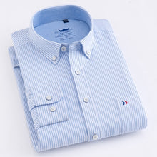Load image into Gallery viewer, Men&#39;s 100% Cotton Oxford Striped Shirt Single Patch Pocket Long Sleeve Regular-fit Comfortable Thick Casual Button-collar Shirts
