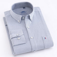 Load image into Gallery viewer, Men&#39;s 100% Cotton Oxford Striped Shirt Single Patch Pocket Long Sleeve Regular-fit Comfortable Thick Casual Button-collar Shirts
