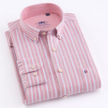 Load image into Gallery viewer, Men&#39;s 100% Cotton Oxford Striped Shirt Single Patch Pocket Long Sleeve Regular-fit Comfortable Thick Casual Button-collar Shirts

